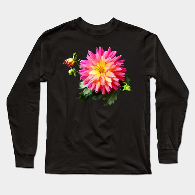 Vivid Pink and Yellow Dahlia Long Sleeve T-Shirt by SusanSavad